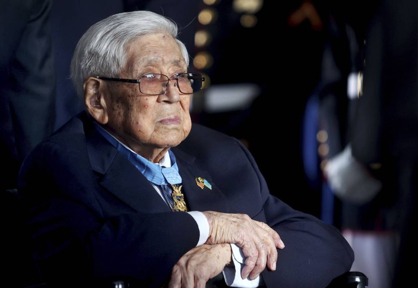 FILE - Medal of Honor recipient Hiroshi Miyamura, a corporal in the U.S. Army during the Korean War, attends the groundbreaking ceremony for the National Medal of Honor Museum on March 25, 2022, in Arlington, Texas. (Amanda McCoy/Star-Telegram via AP, File)
