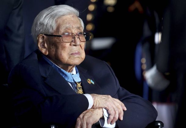 FILE - Medal of Honor recipient Hiroshi Miyamura, a corporal in the U.S. Army during the Korean War, attends the groundbreaking ceremony for the National Medal of Honor Museum on March 25, 2022, in Arlington, Texas. (Amanda McCoy/Star-Telegram via AP, File)